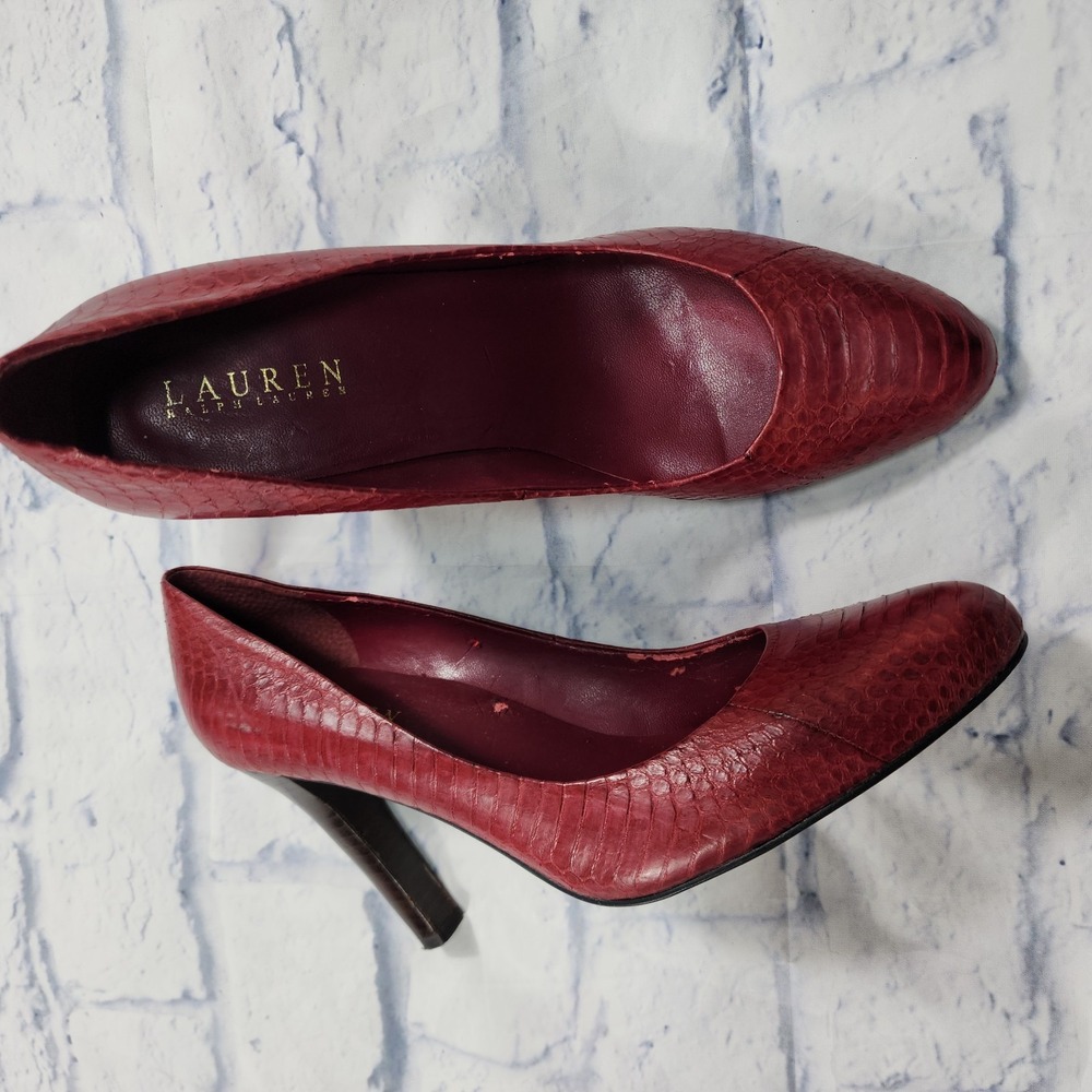 Lauren Ralph Lauren WOMENS SIZE 9 Red Crocodile Print Leather Dress Heel Pumps